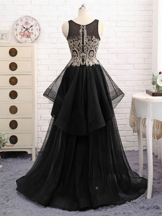 A-line Scoop Neck Organza Tulle Asymmetrical Beading Prom Dress