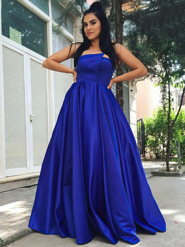 Elegant Strapless Satin Floor-length Ball Gown Prom Dresses