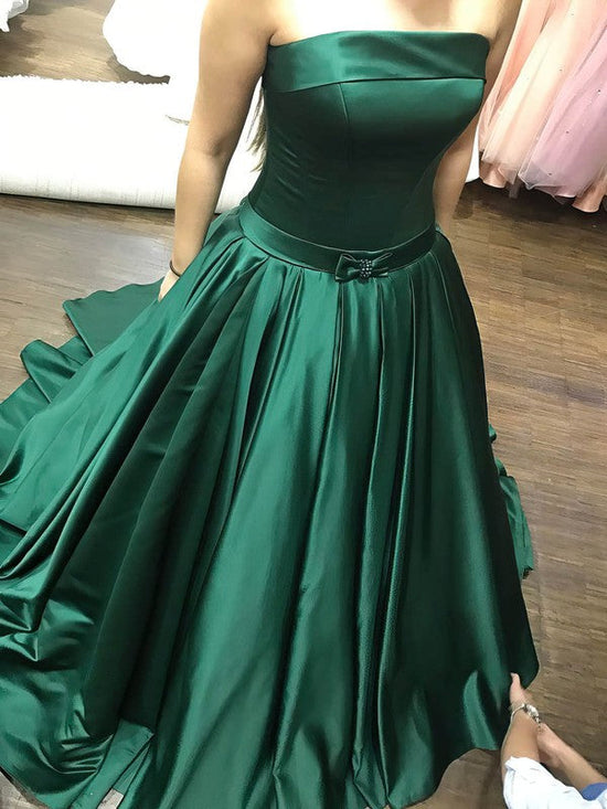 Satin Sweep Train Gown with Strapless Sashes for Prom Night