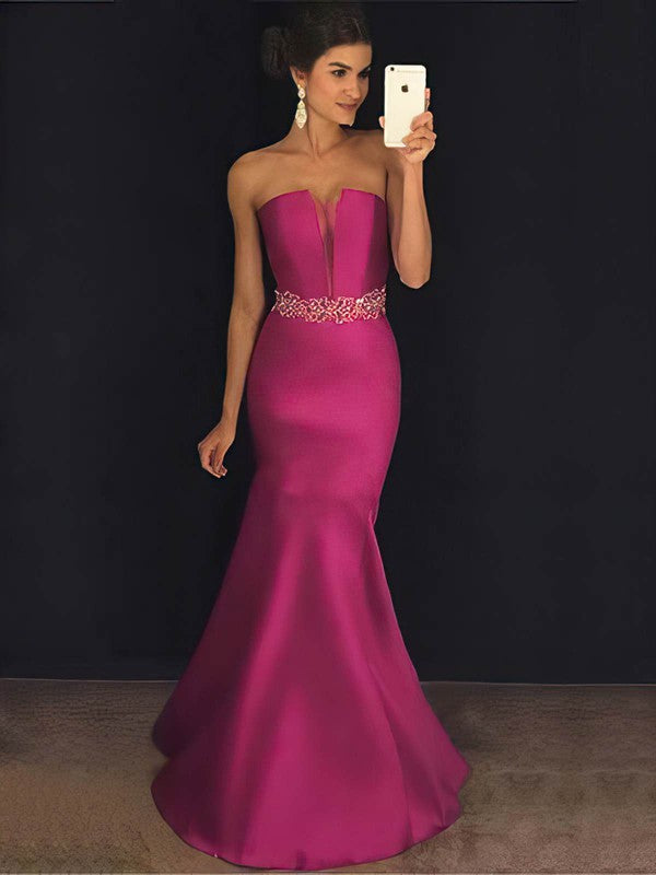 Gorgeous Beaded Strapless Satin Trumpet/Mermaid Prom Dresses