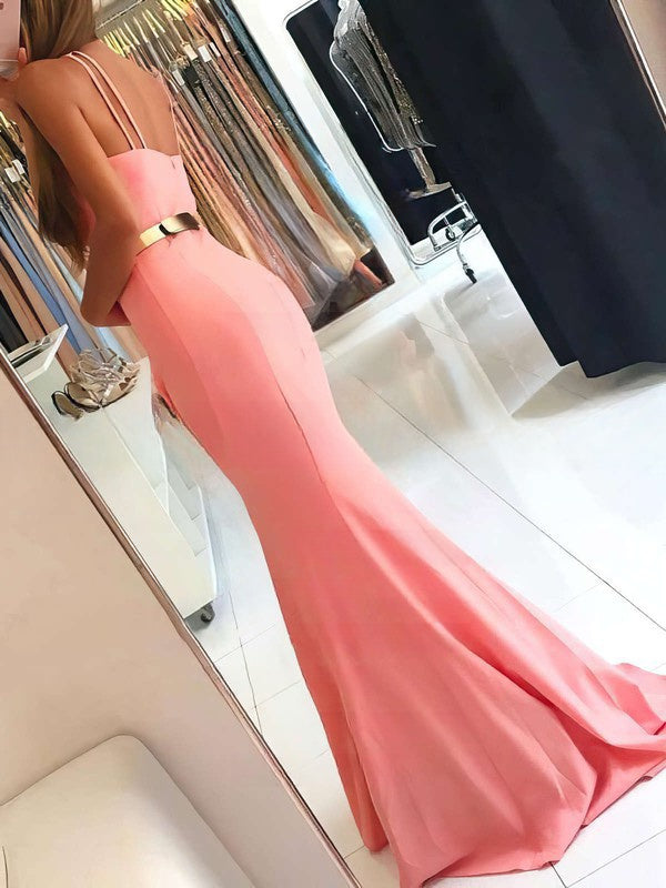 Trumpet/Mermaid Scoop Neck Stretch Crepe Sweep Train Sashes / Ribbons Prom Dresses