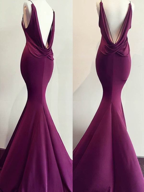 V-neck Jersey Sweep Train Prom Dresses for the Trumpet/Mermaid Look