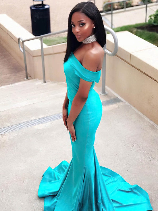 Mermaid Off-the-shoulder Jersey Prom Dress with Trumpet Sweep Train
