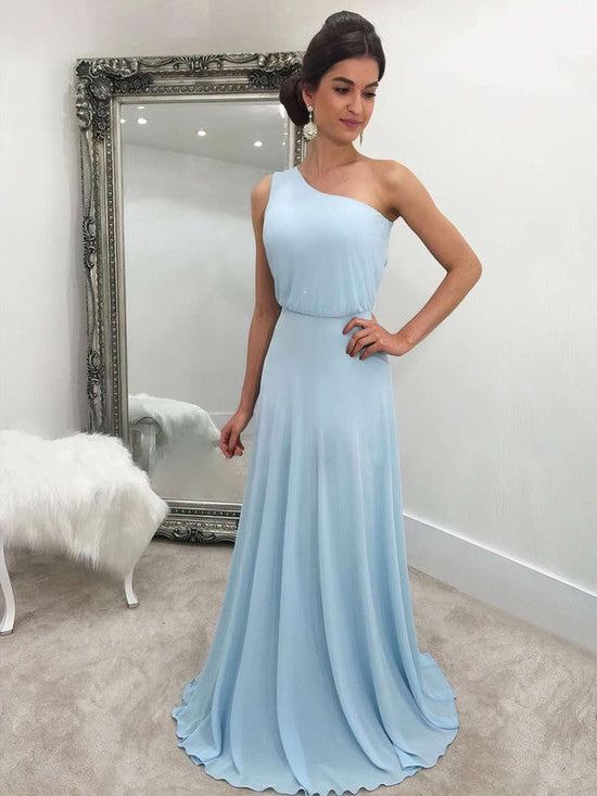 A-line Prom Dress with One Shoulder and Chiffon Sweep Train