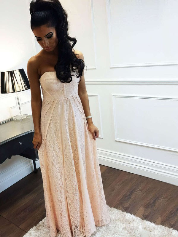 A-Line Strapless Lace Prom Dress for Floor-Length Glamour