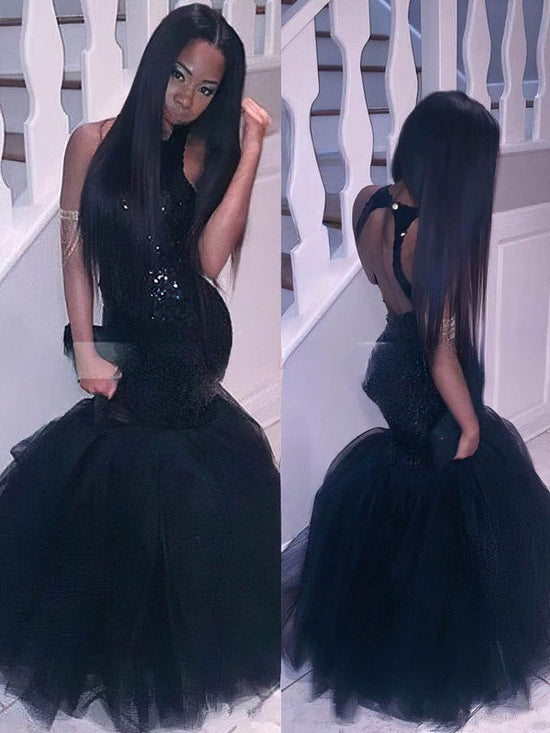 Sequined Floor-length Prom Dress with Trumpet/Mermaid Scoop Neck Tulle