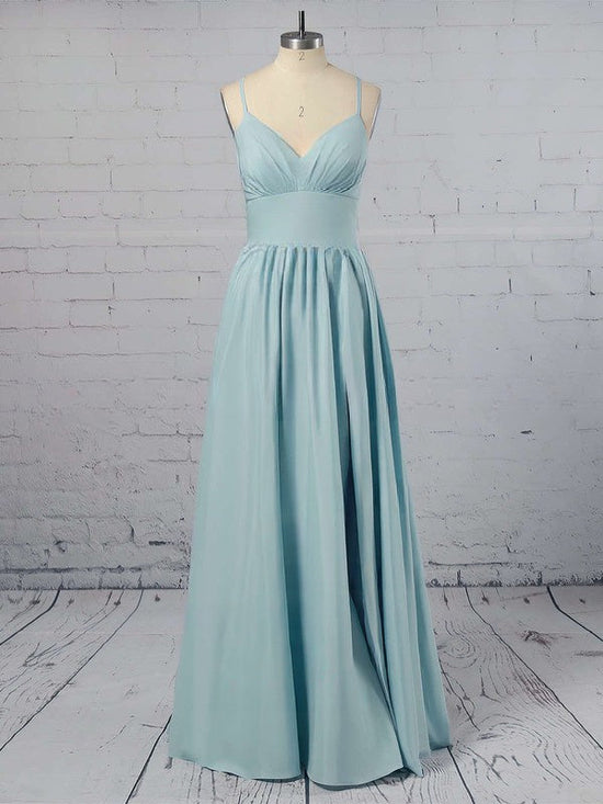 A-line Floor-length V-neck Satin Prom Dress with Split Front