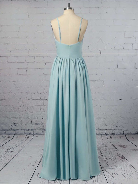 A-line Floor-length V-neck Satin Prom Dress with Split Front