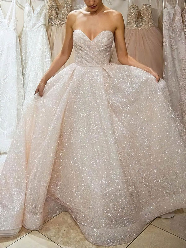Make a Statement in Glitter Sweetheart Princess Court Train Prom Dresses