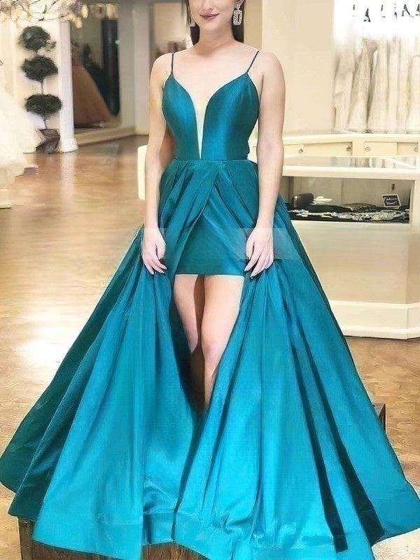 Glamorous V-neck Satin Split Front Ball Gown for Prom