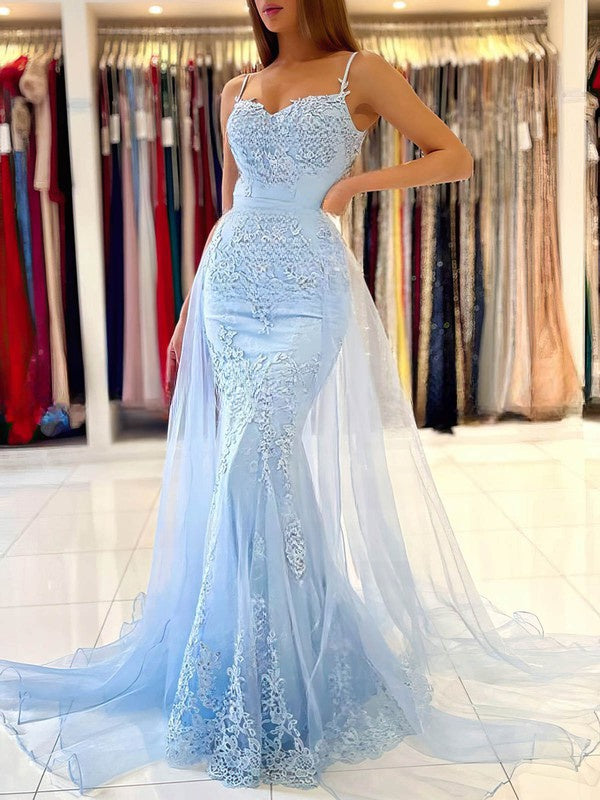 Mermaid Sweep Train Sweetheart Tulle Prom Dress with Beading