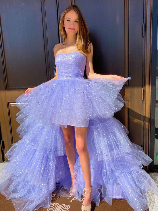 Glitter Tiered Prom Dress - Ball Gown/Princess Asymmetrical Straight