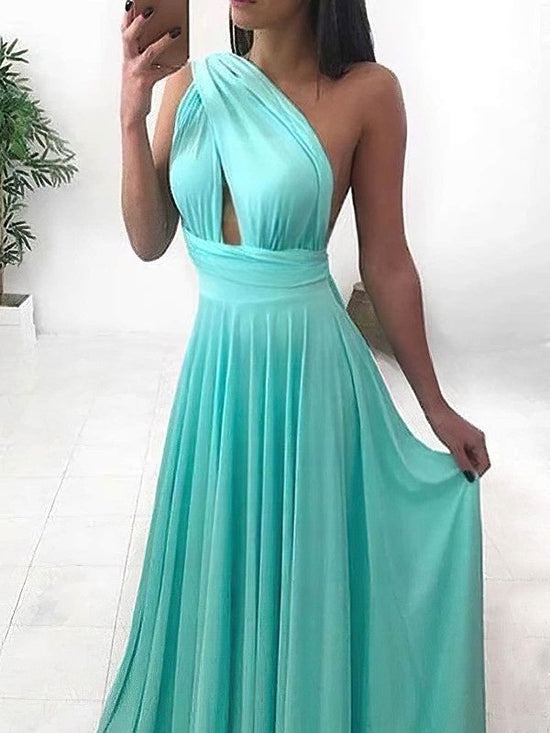 Chiffon A-line One Shoulder Prom Dresses for Floor Length Elegance