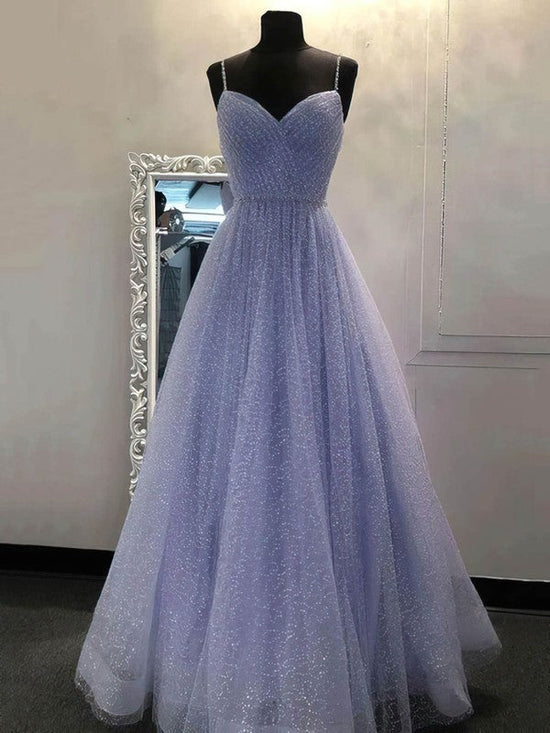 V-neck Glitter Floor-length Beading Prom Dress for Ball Gowns