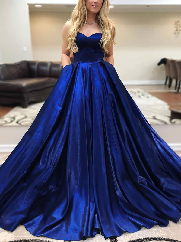 Sweetheart Satin Pockets Prom Dresses with Ball Gown/Princess Sweep Train