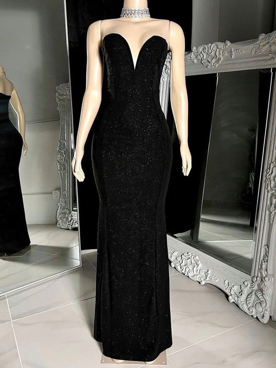 V-neck Shimmer Crepe Floor-length Prom Dresses for Elegant Look