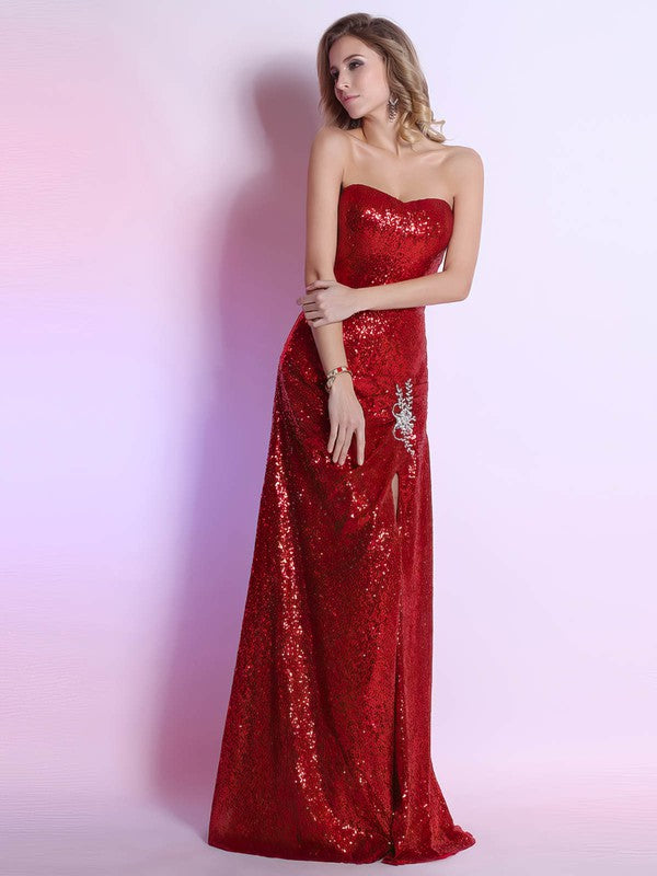 Sequined Sweetheart Beading Prom Dresses with Sheath/Column Silhouette