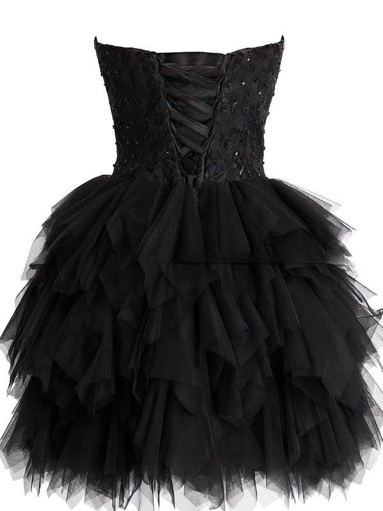 Fashionable Prom Dress - Black Sweetheart Short/Mini Tulle Lace and Tiered