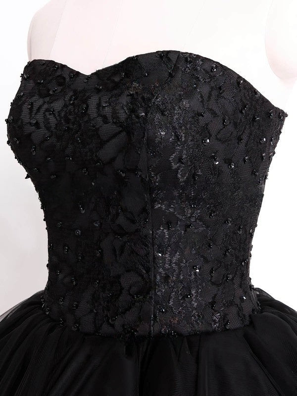 Fashionable Prom Dress - Black Sweetheart Short/Mini Tulle Lace and Tiered