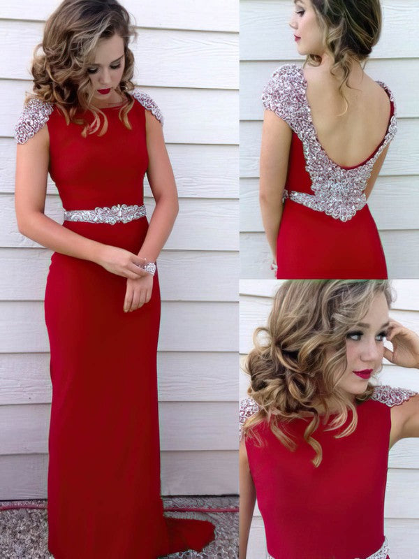 Sheath/Column Prom Dress with Scoop Neck and Beading