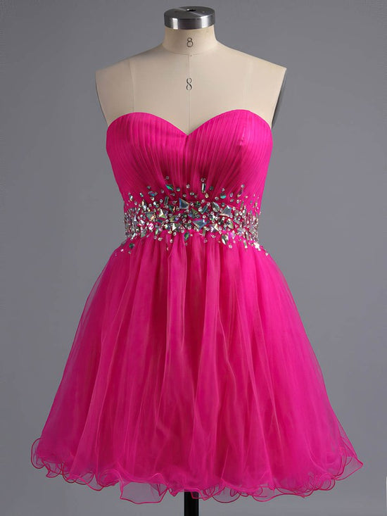 A-Line Sweetheart Tulle Prom Dresses with Beading