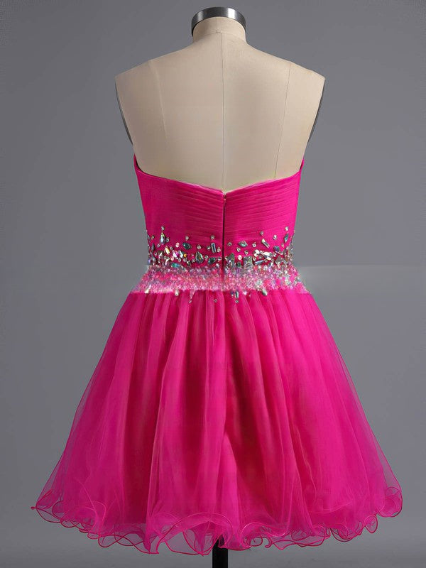 A-Line Sweetheart Tulle Prom Dresses with Beading